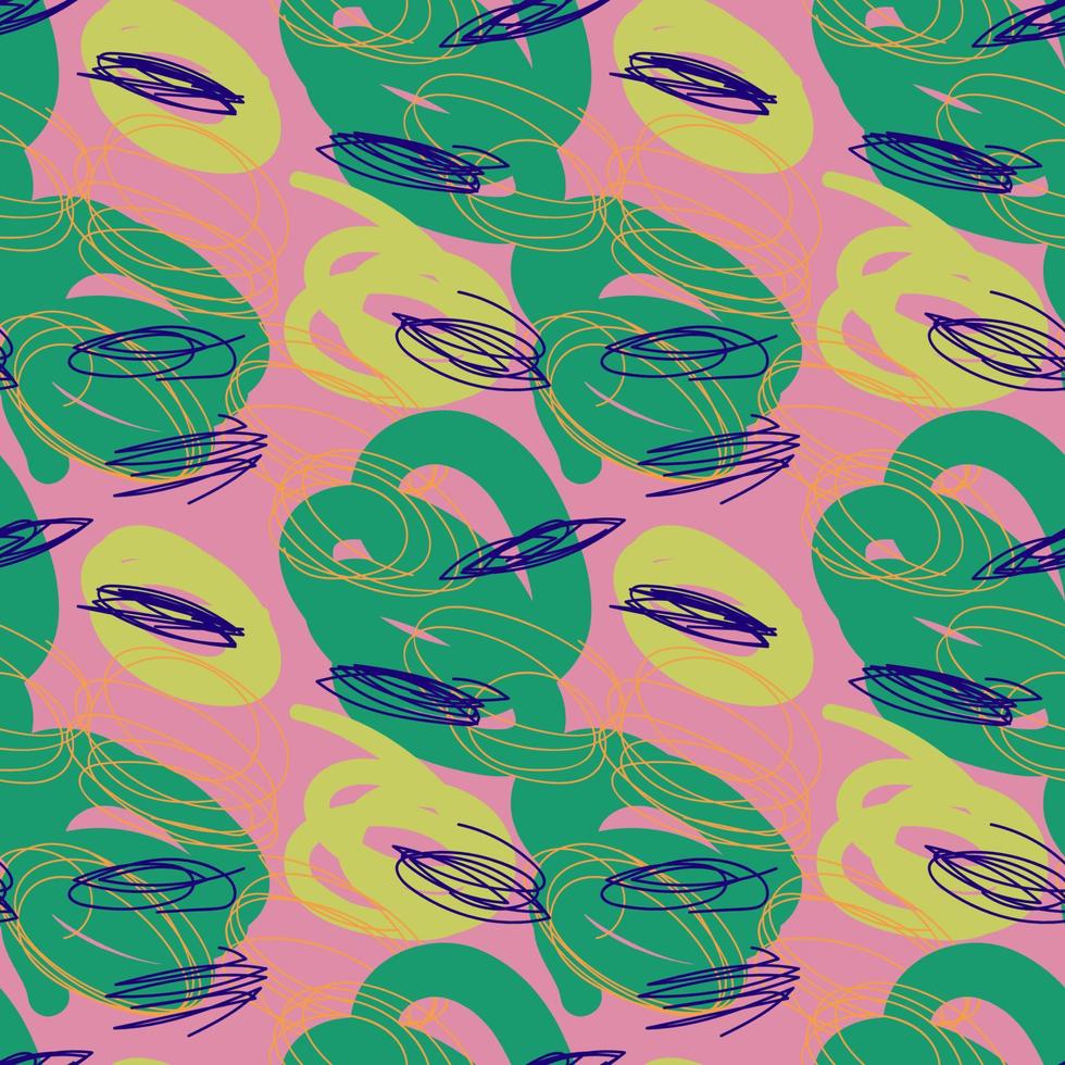 Modern hand draw colorful abstract seamless pattern with doodle geometrical shapes, circles, lines. vector