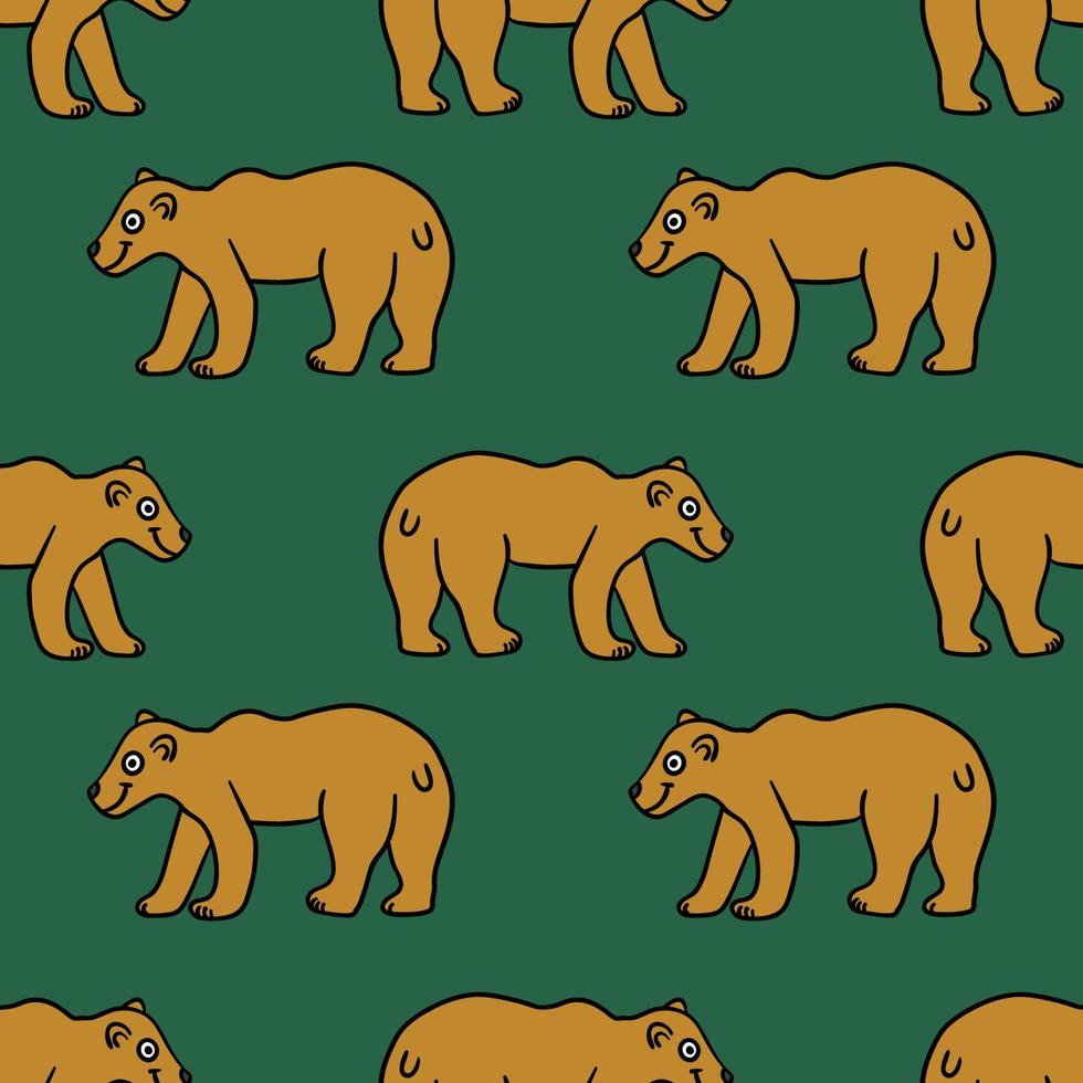 Cartoon doodle linear bear seamless pattern. Cute animal background. vector
