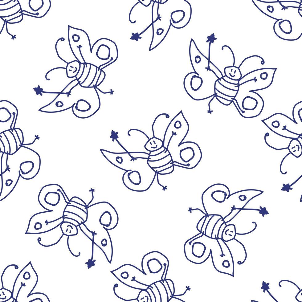 Seamless pattern with happy butterfly fairy sorceress. vector