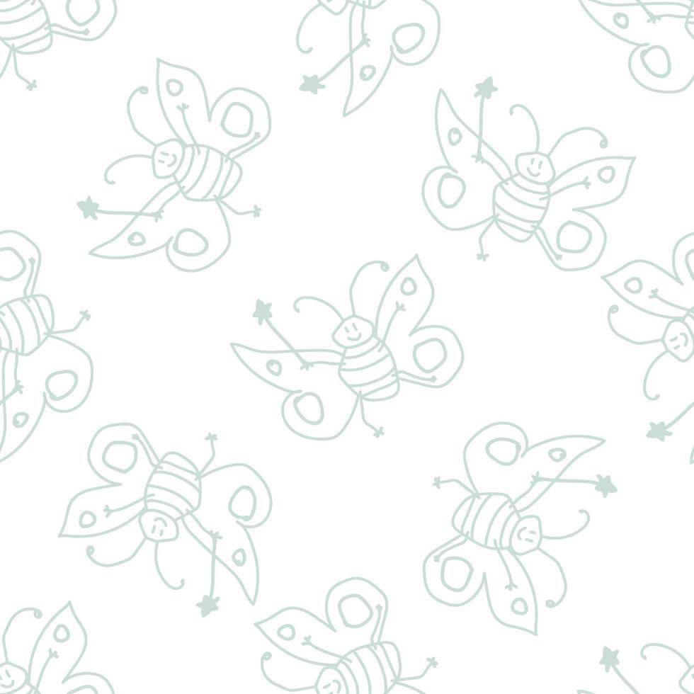 Seamless pattern with happy butterfly fairy sorceress. vector