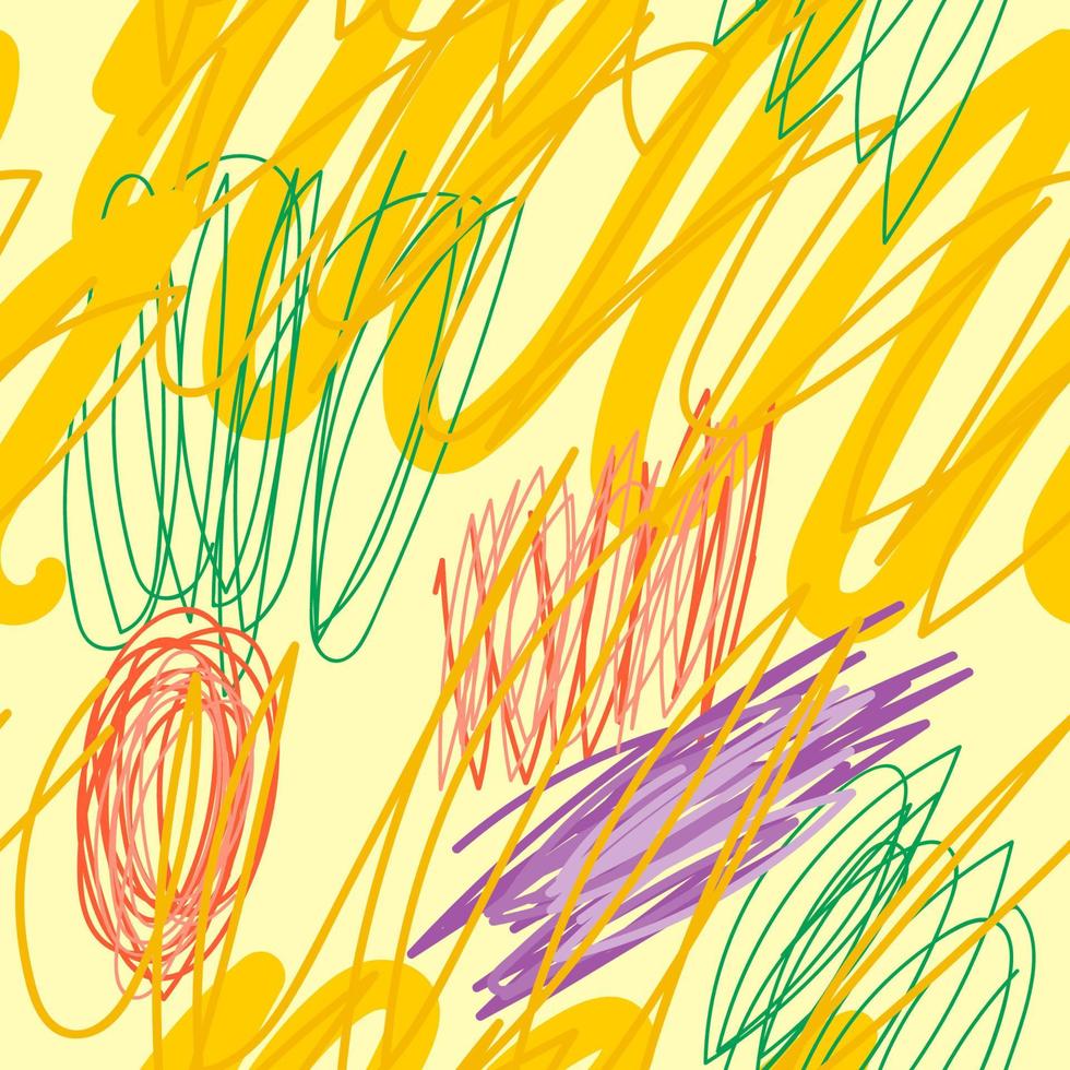 Modern hand draw colorful abstract seamless pattern with doodle geometrical shapes, circles, lines. vector