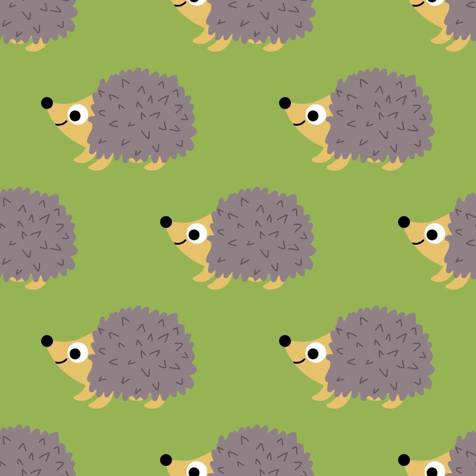 hegehogaCute cartoon hedgehog in flat style seamless pattern. Woodland animal background. vector