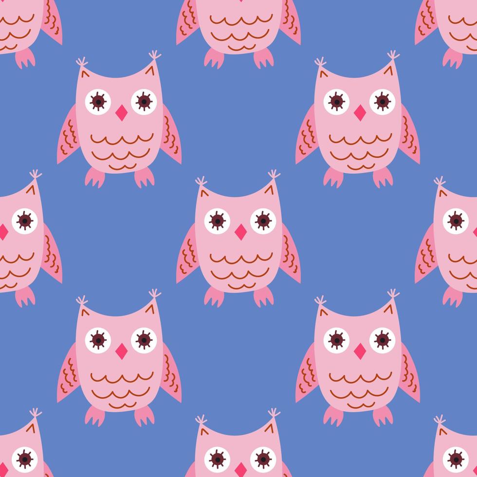 Cartoon owl seamless pattern. Cute bird background. vector