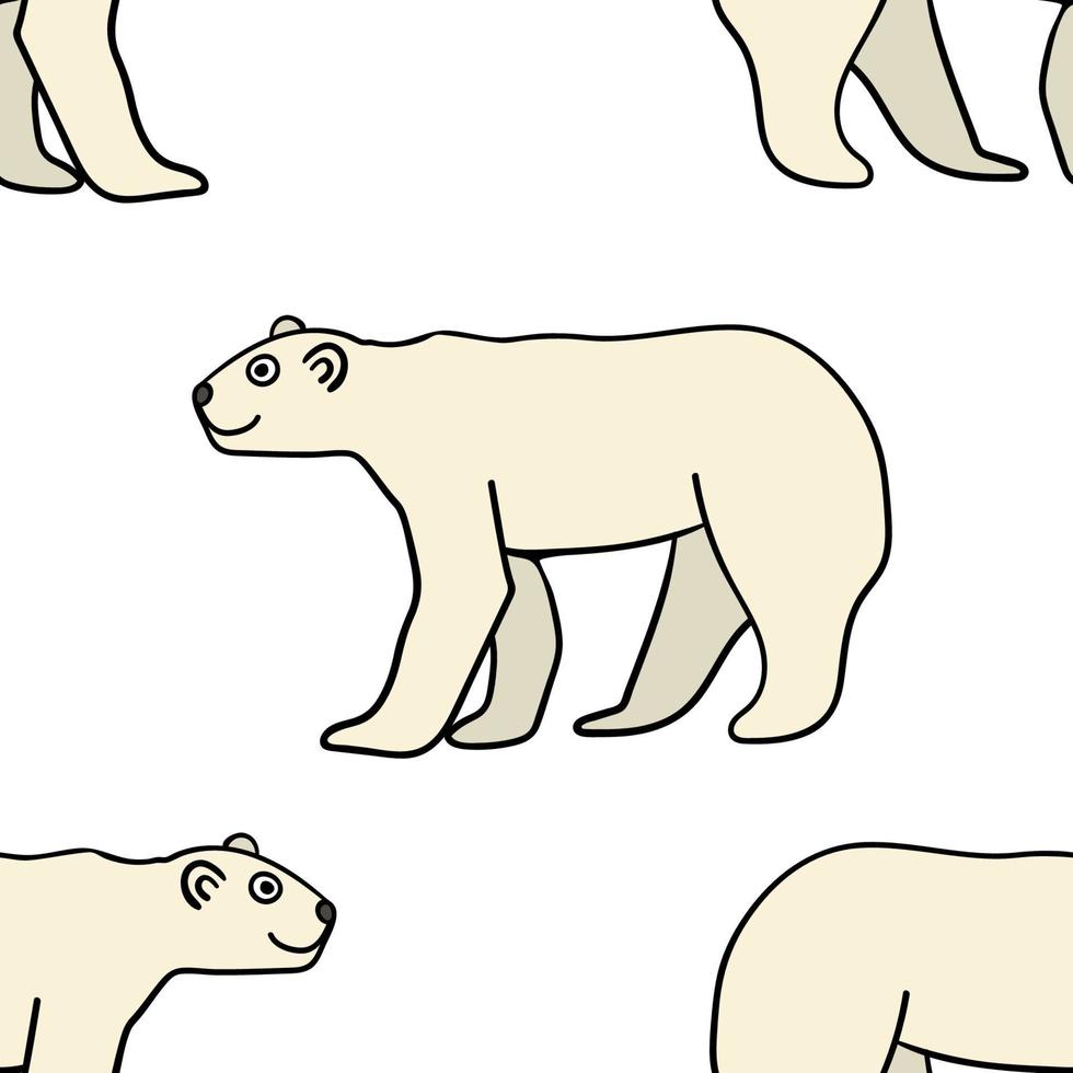 dibujos animados doodle lineal oso polar de patrones sin fisuras. lindo fondo de animales. vector