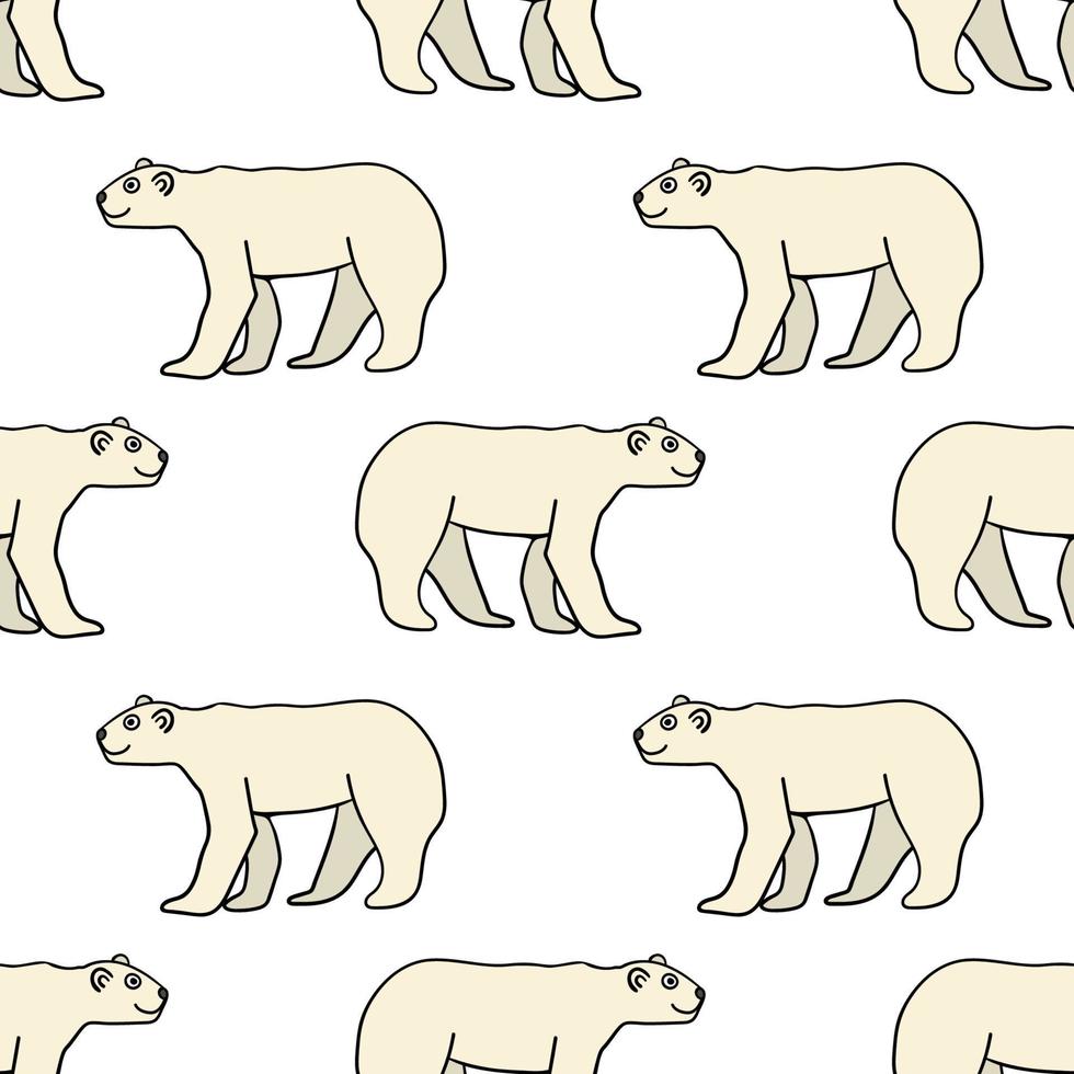 Cartoon doodle linear polar bear seamless pattern. Cute animal background. vector