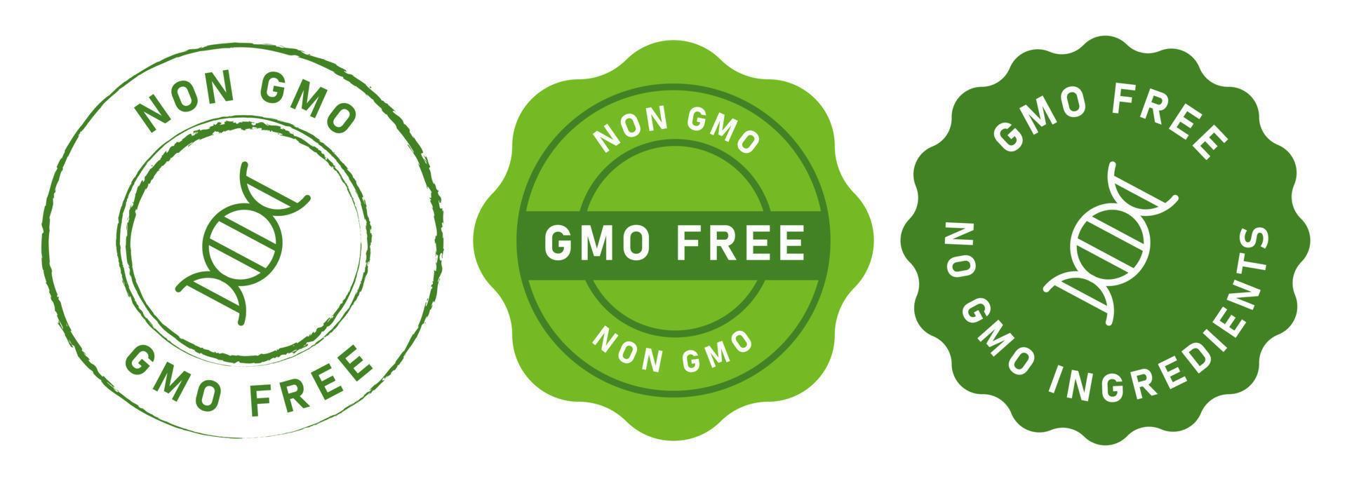 non GMO free no genetically modified organism set emblem sticker tag badge symbol in green vector