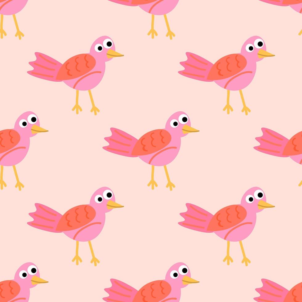 Cute cartoon seamless pattern with tropic bird in flat style. Animal background. vector