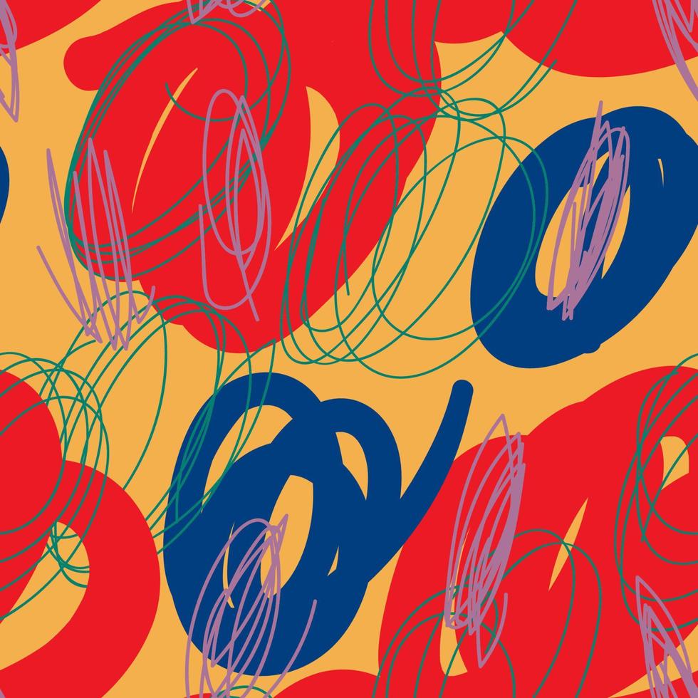 Modern hand draw colorful abstract seamless pattern with doodle geometrical shapes, circles, lines. vector