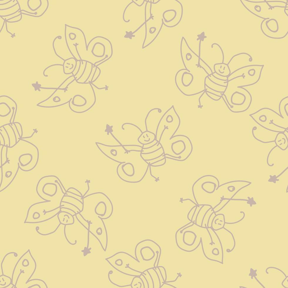 Seamless pattern with happy butterfly fairy sorceress. vector