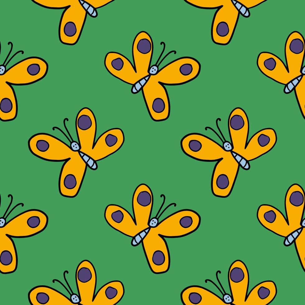 dibujos animados garabato mariposa fondo infinito. lindo insecto de patrones sin fisuras. vector