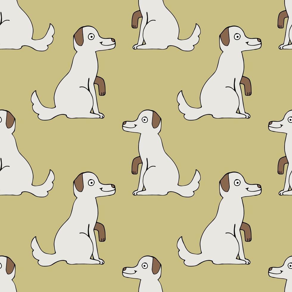 Seamless pattern with cartoon doodle linear sitting dog. Animals background. Vector illustration.  Seamless pattern with cartoon doodle linear sitting dog. Animals background.