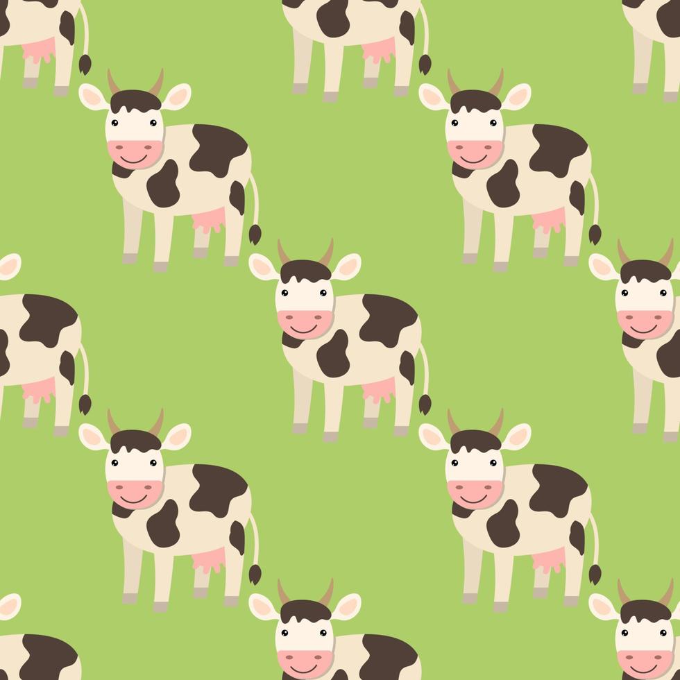 Cute cartoon cow in flat style seamless pattern. Farm animal background. vector