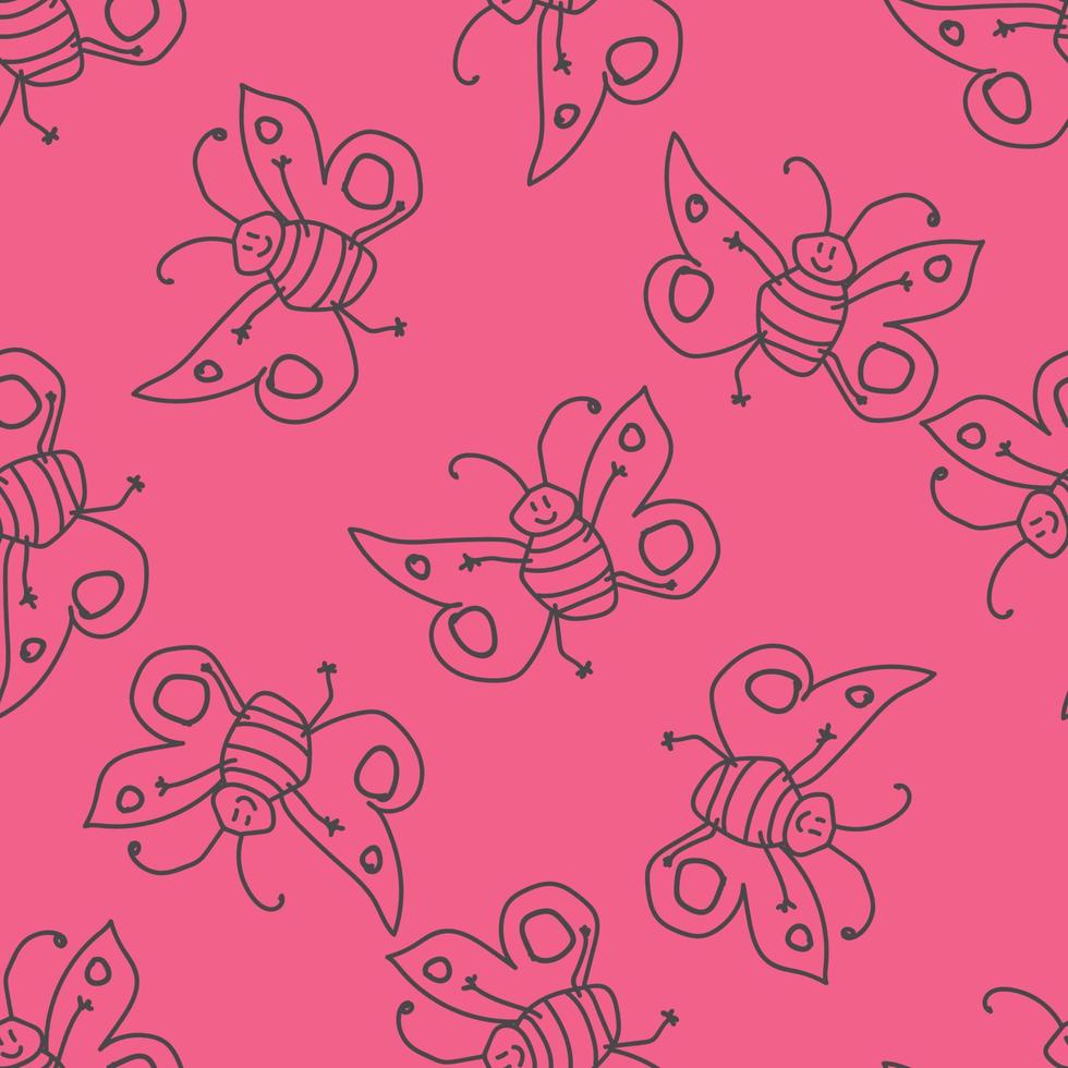 Seamless pattern with happy butterfly fairy sorceress. vector