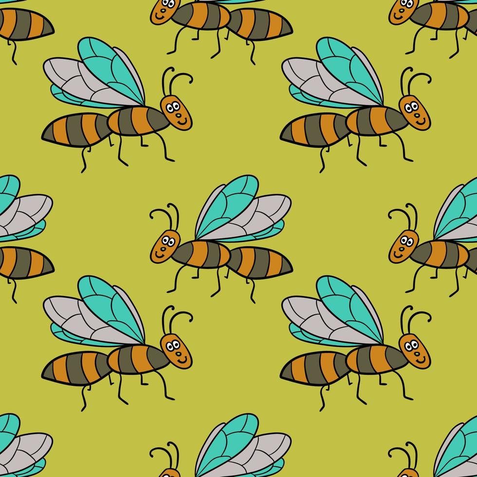 de patrones sin fisuras con dibujos animados garabato mosquito lineal, mosca. fondo de insecto infantil. vector