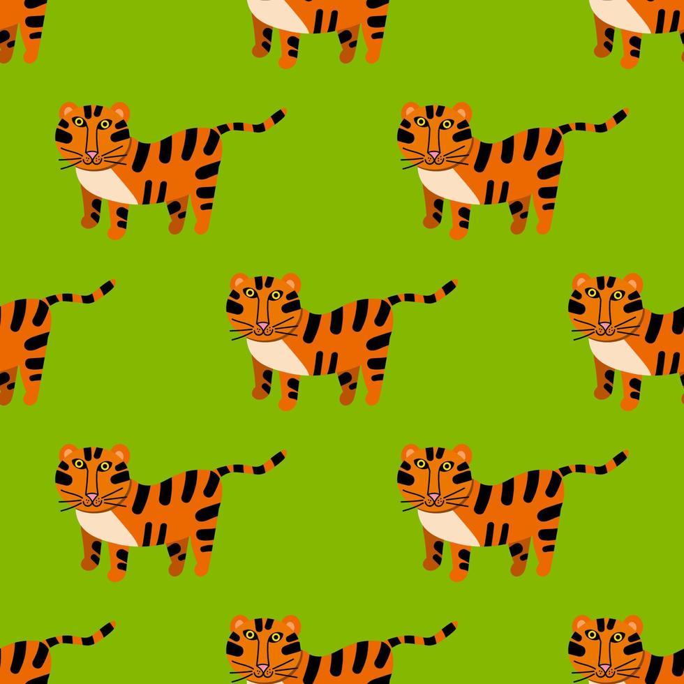 tigeraCartoon tiger seamless pattern in flat style. Wild cat background. vector