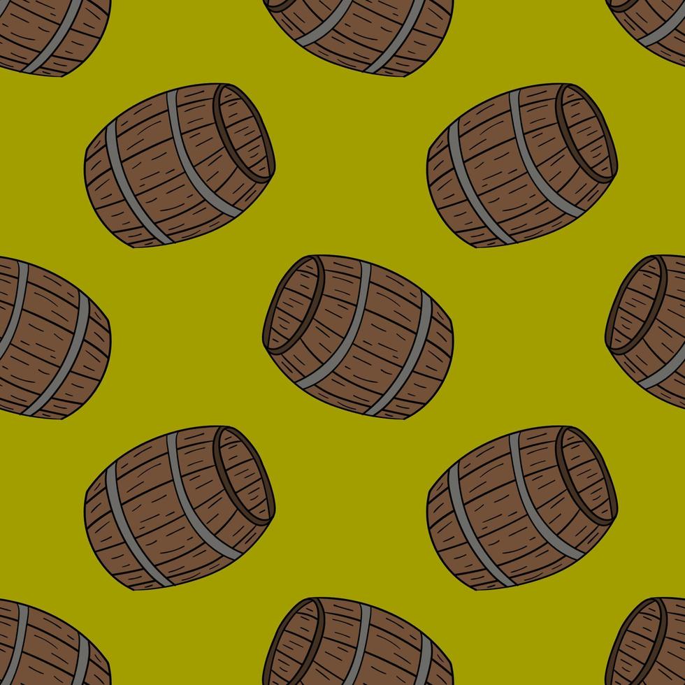 Seamless pattern with cartoon doodle linear barrel. vector