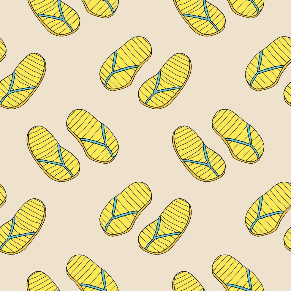 Abstract doodle rubber sandals for a beach or pool seamless pattern. Summer shoes background. vector