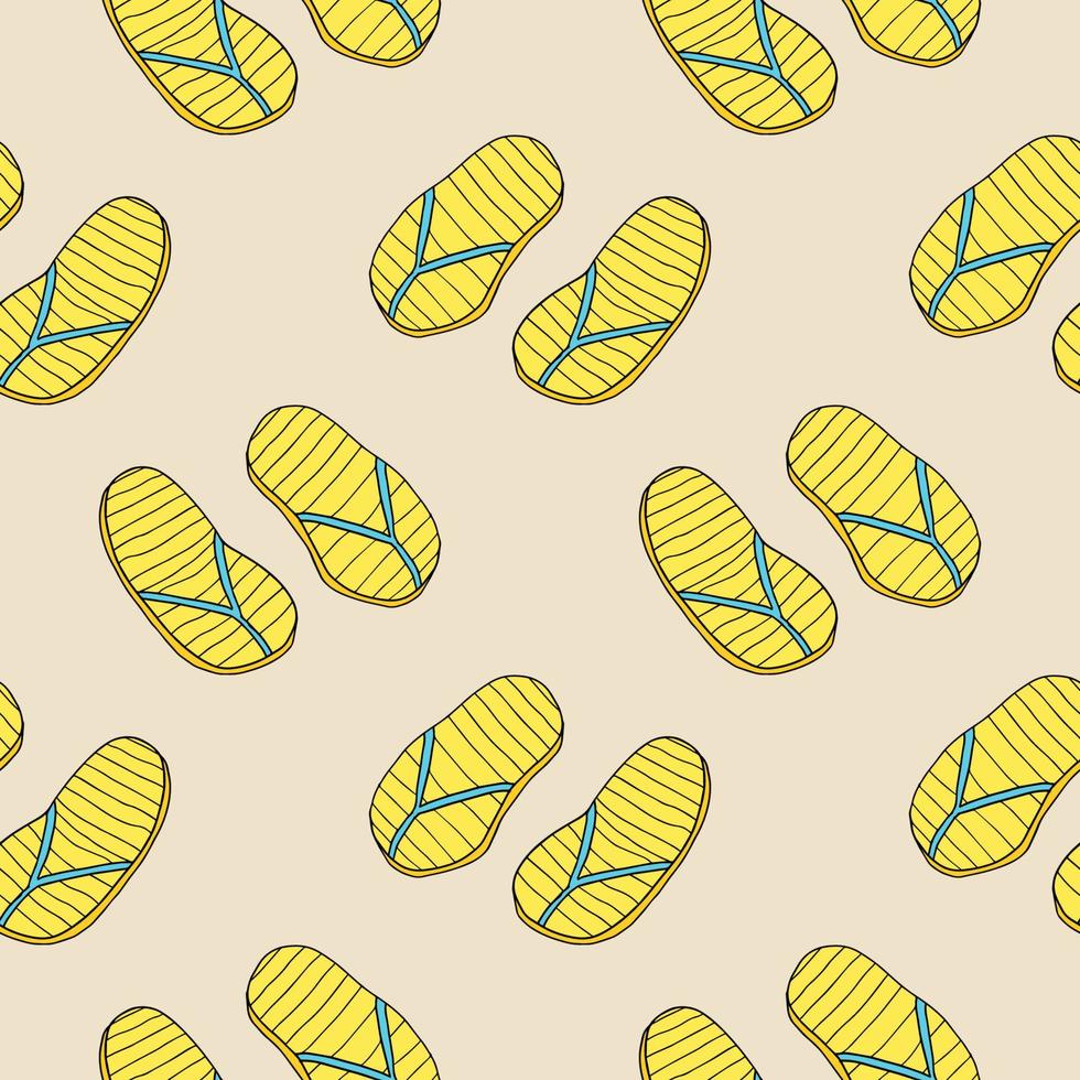 Abstract doodle rubber sandals for a beach or pool seamless pattern. Summer shoes background. vector