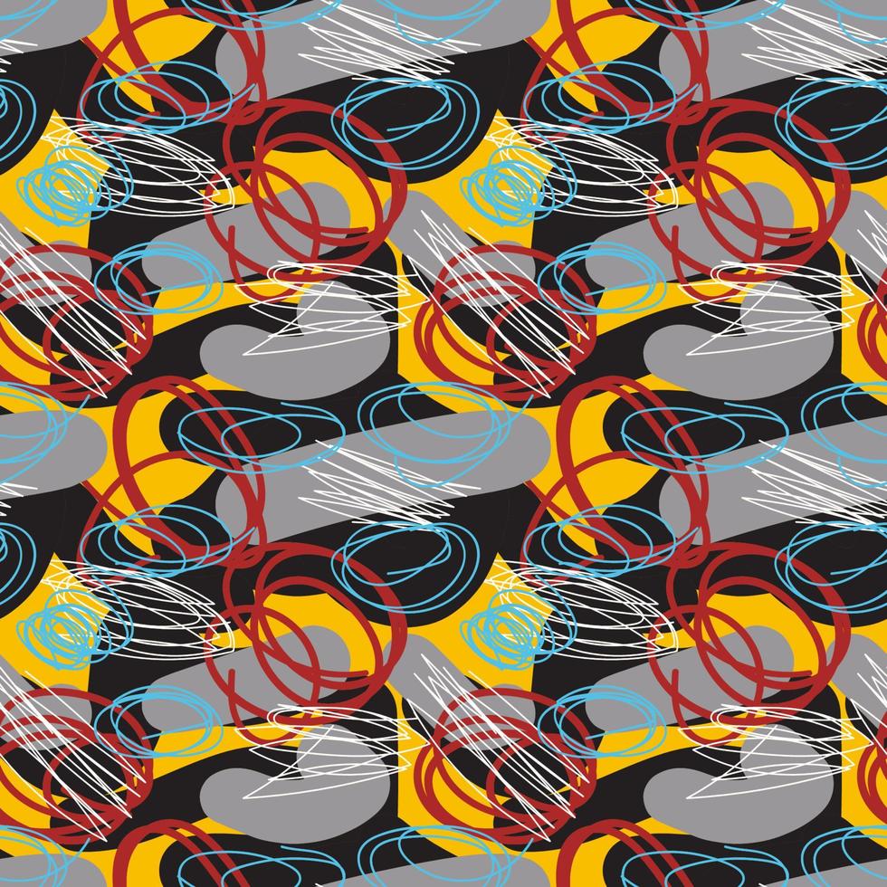 Modern hand draw colorful abstract seamless pattern with doodle geometrical shapes, circles, lines. vector