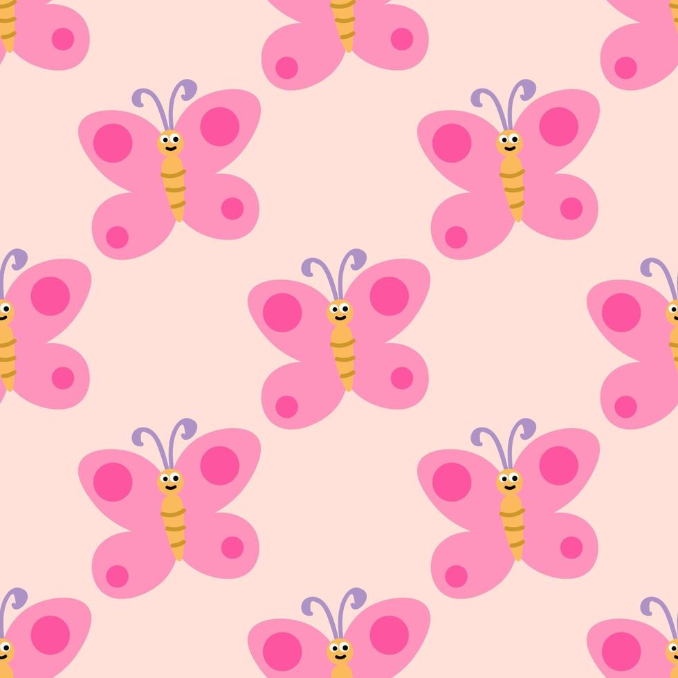 Colorful seamless pattern with happy butterfly. Insect wrapping paper, background. vector