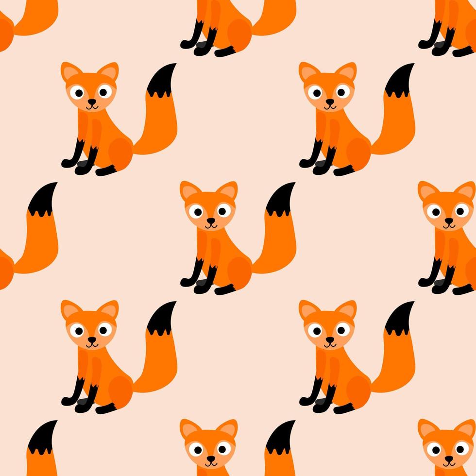 Seamless pattern with cute happy cartoon fox in flat style. Woodland animal background. vector