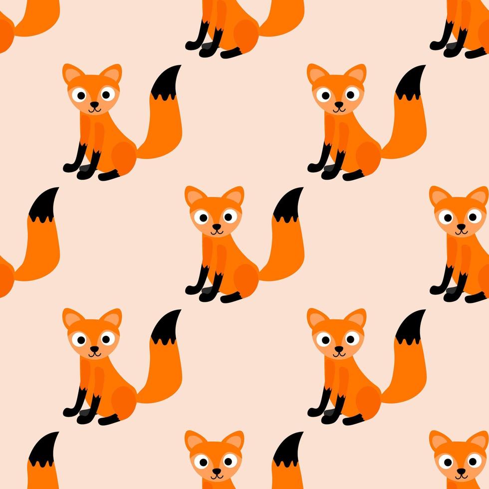 Seamless pattern with cute happy cartoon fox in flat style. Woodland animal background. vector