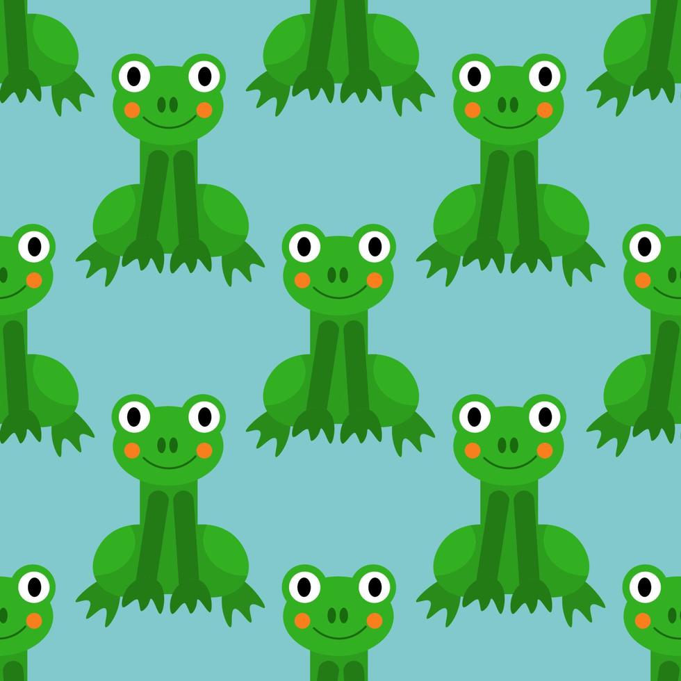 Cartoon frog seamless pattern in flat style. Animal background. vector