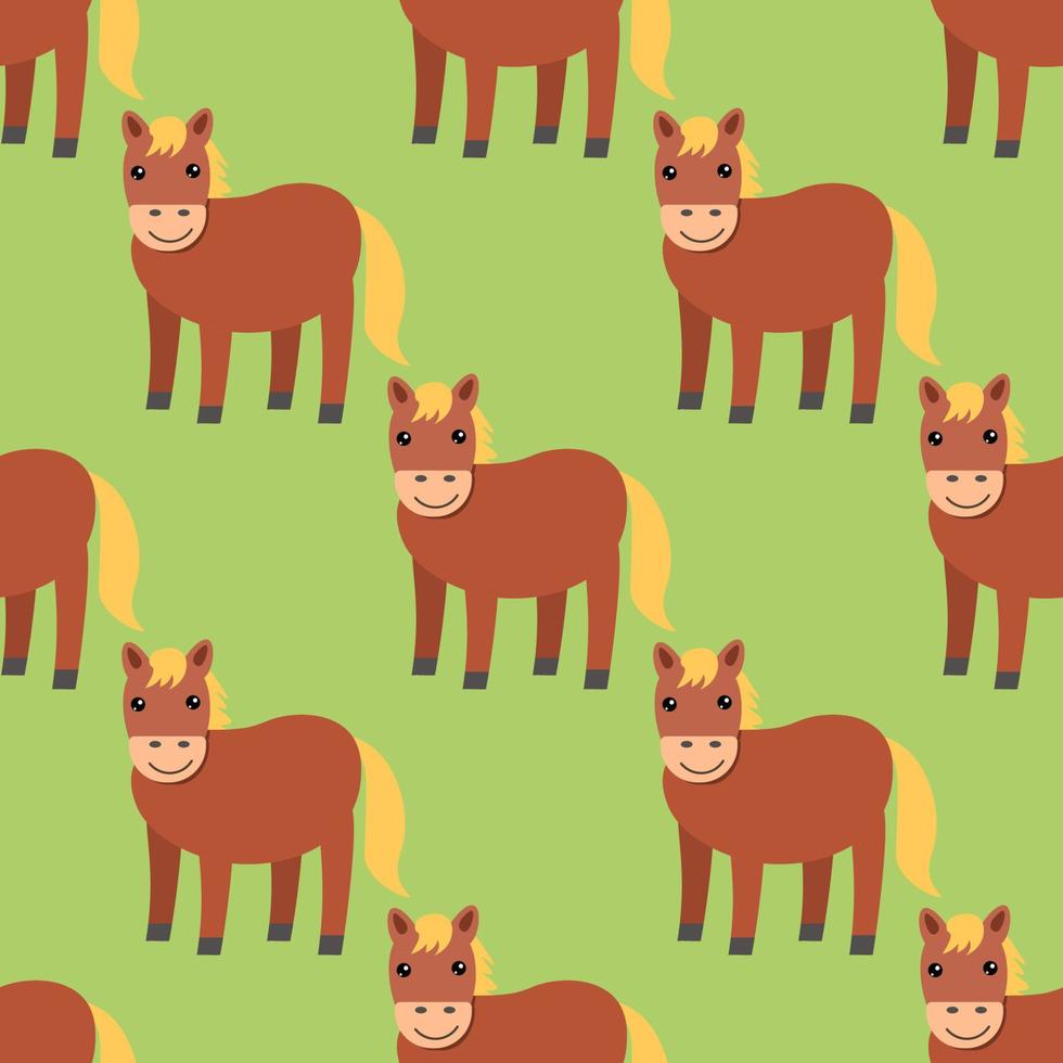 Cartoon horse seamless pattern. Farm animals in flat style background. vector