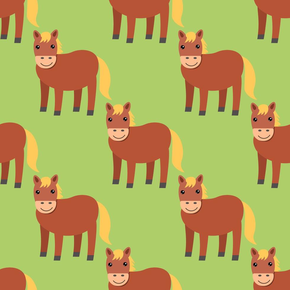 caballo de dibujos animados de patrones sin fisuras. animales de granja en un fondo de estilo plano. vector