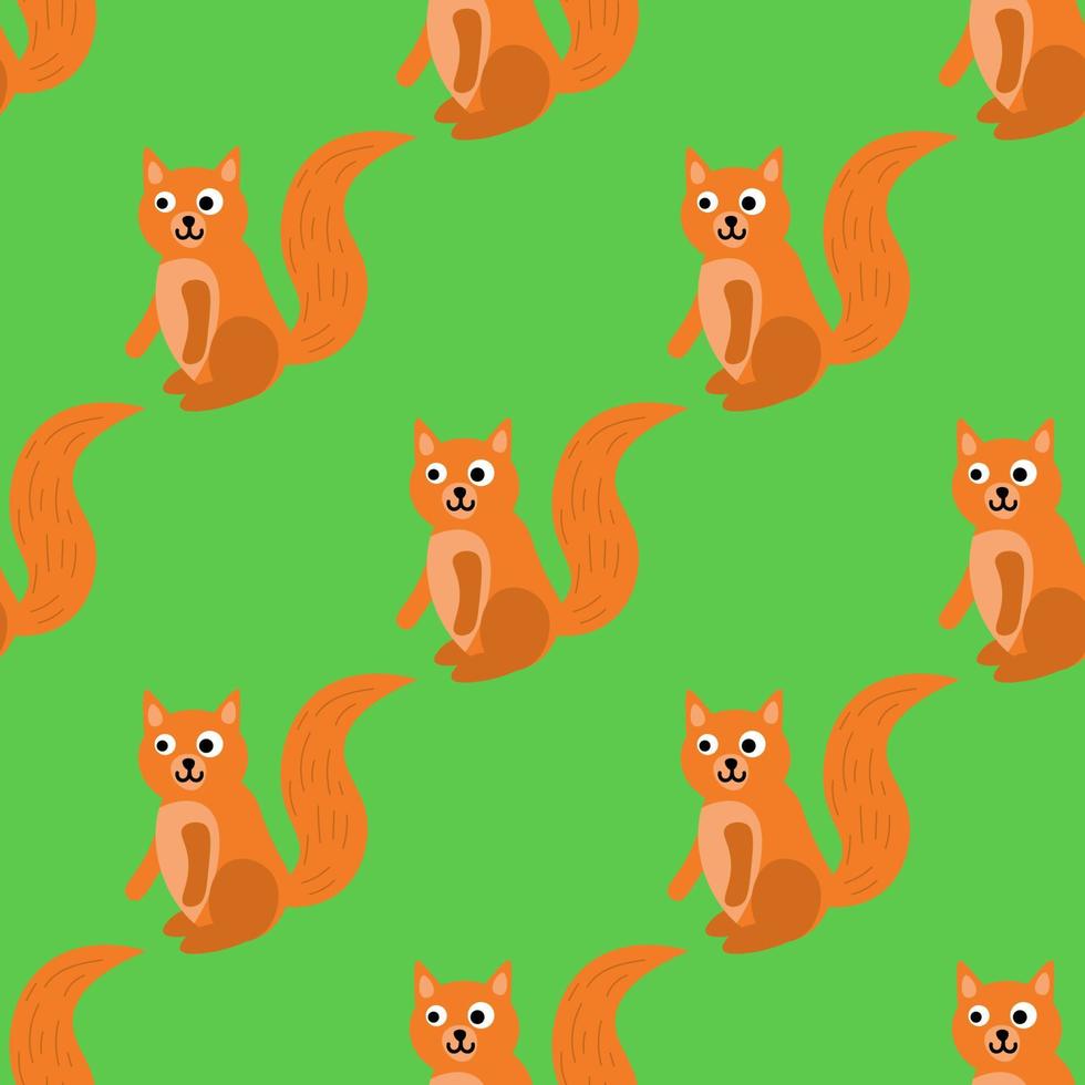 Cute cartoon squirrel in flat style seamless pattern. Woodland animal background. vector