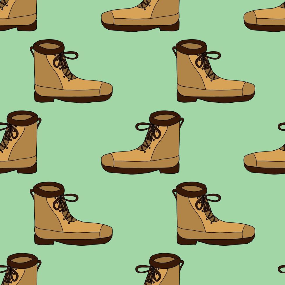 Cute doodle footwear, boots seamless pattern. Shoes shop background. vector