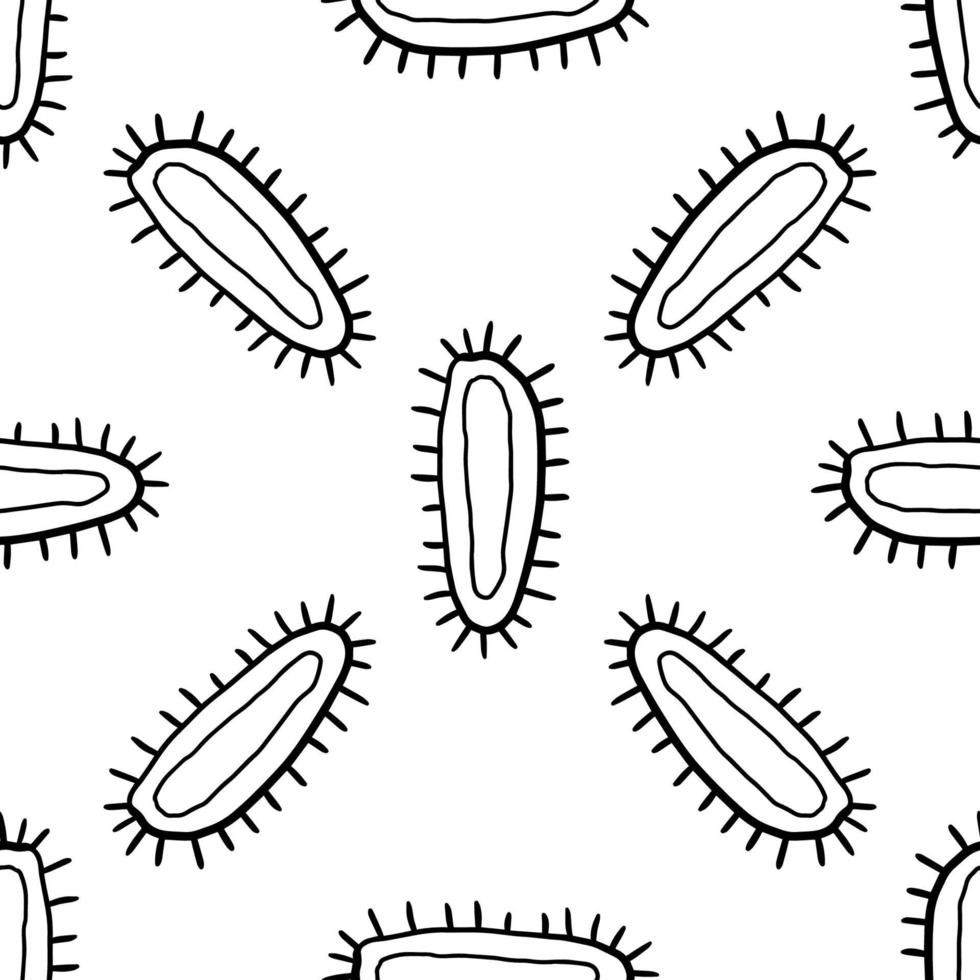 Cute doodle bacterium, bacillus, virus seamless pattern isolated on white background. Cell cartoon element. vector