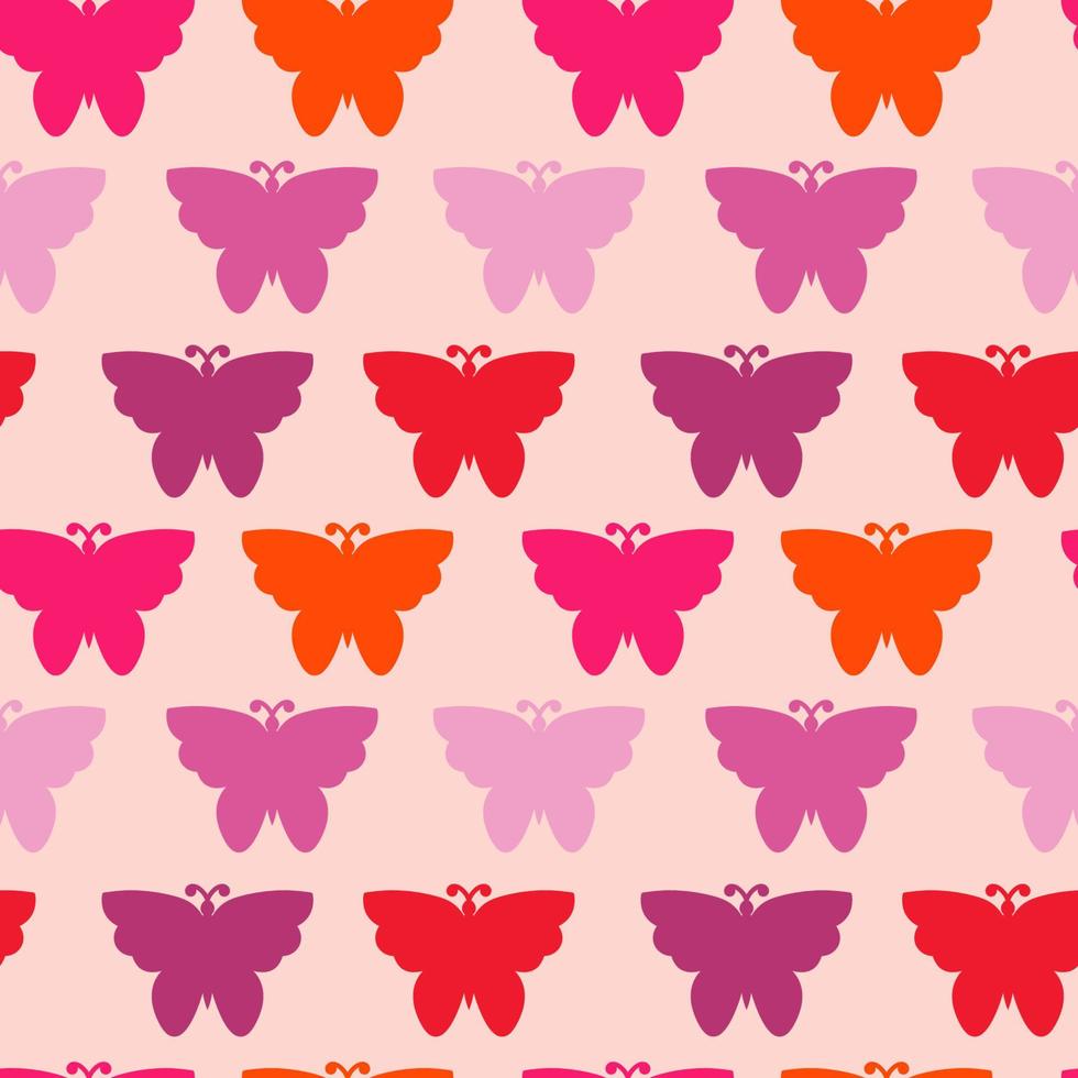 Colorful seamless pattern with cute pink, red, orange butterfly. Wrapping paper background. vector