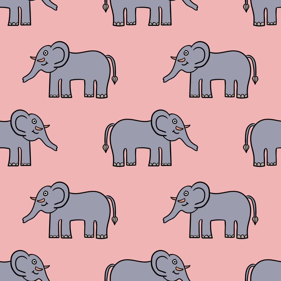 Seamless pattern with cartoon doodle elephant. Wrapping paper, textile, fabric. vector