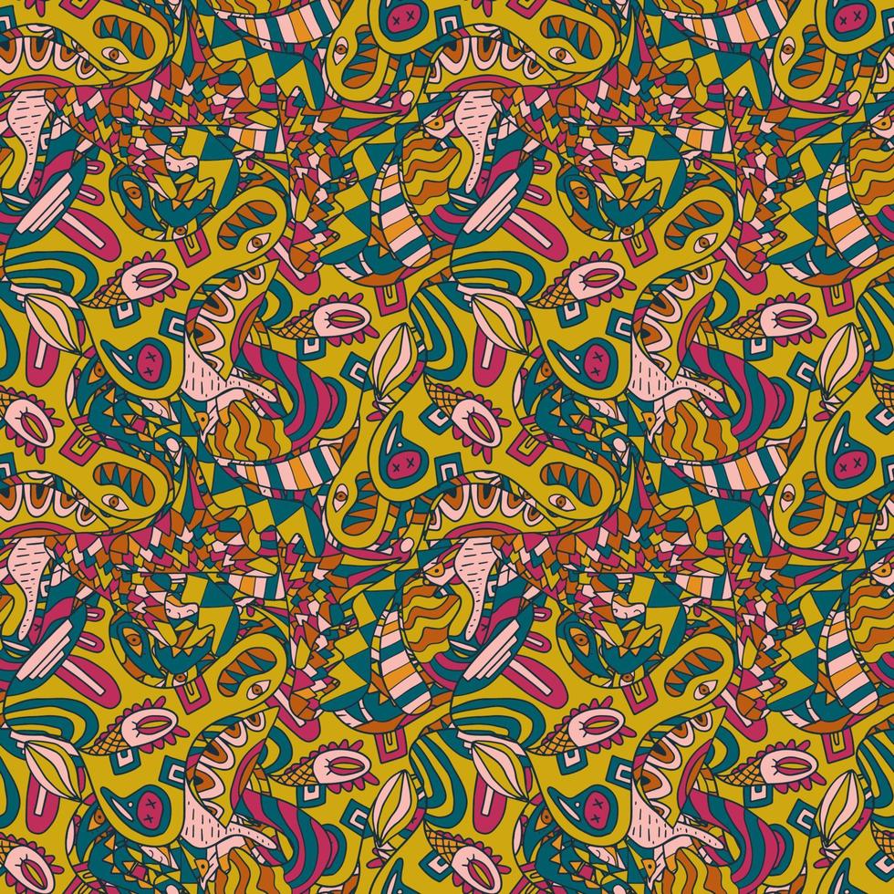 Cute abstract doodle artistic sketch seamless pattern.  Background with crazy messy doodle art with different shapes, curls. Fantasy texture, textile, wrap, fabric. vector