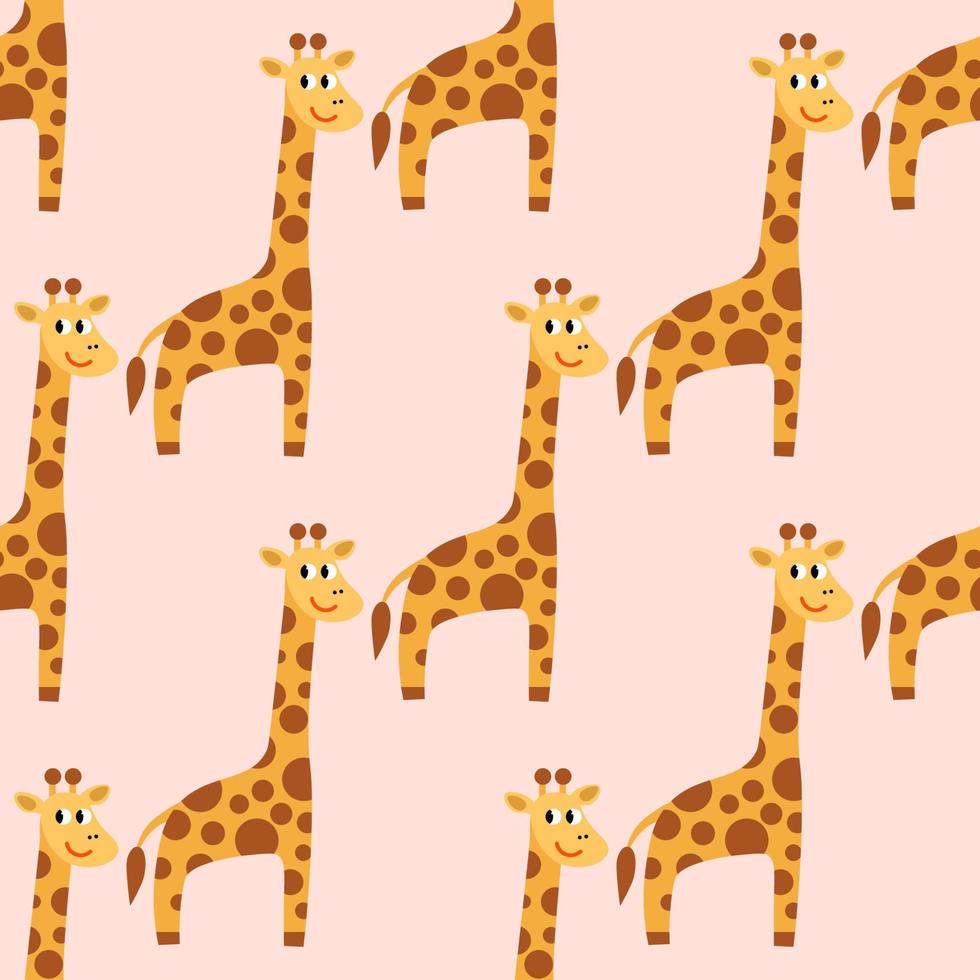 Cartoon cute giraffe in flat style seamless pattern. Wild animal background. Childlike style. vector