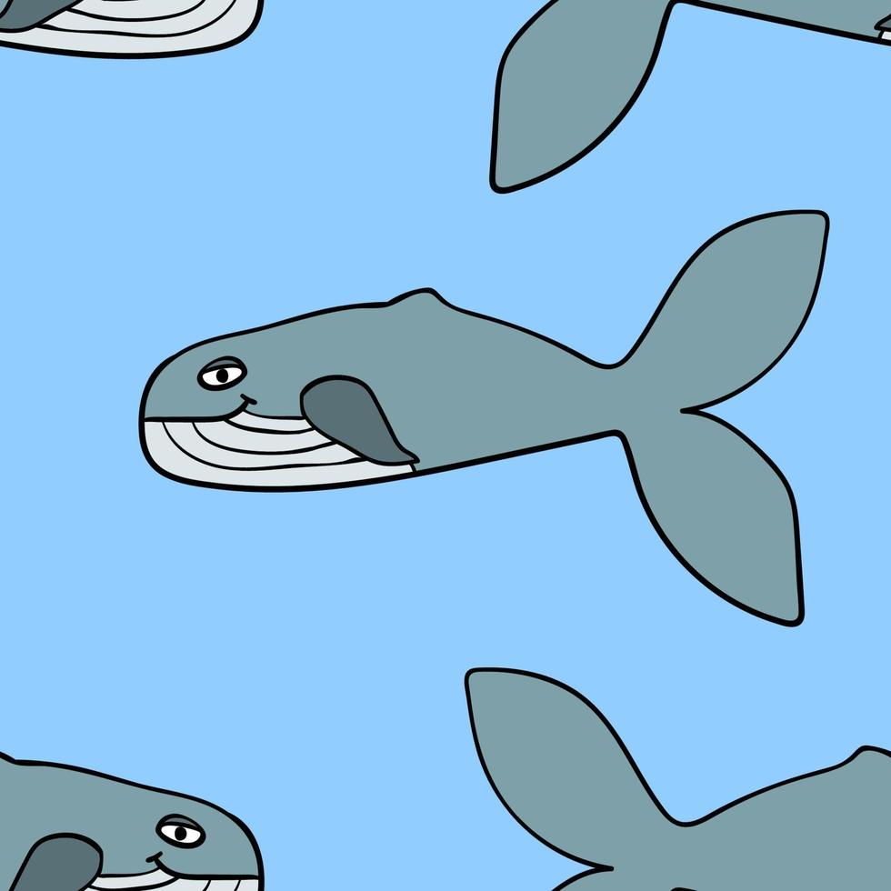 de patrones sin fisuras con dibujos animados garabato ballena feliz. fondo del océano. vector