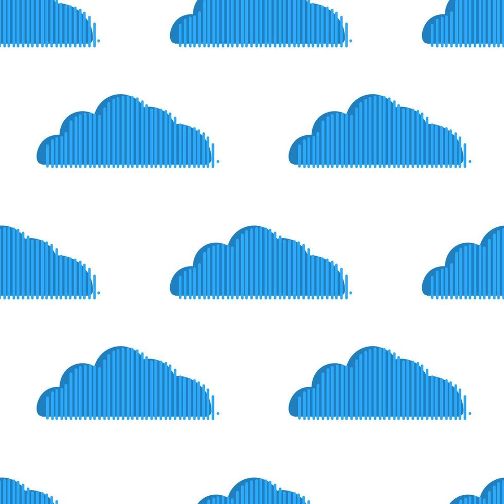 Abstract seamless pattern with blue striped clouds isolated on white background. vector