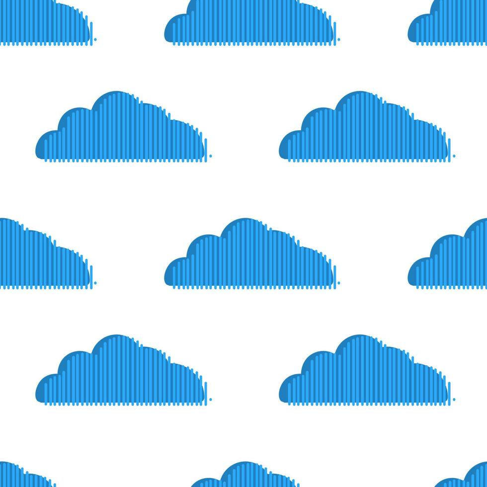 Abstract seamless pattern with blue striped clouds isolated on white background. vector