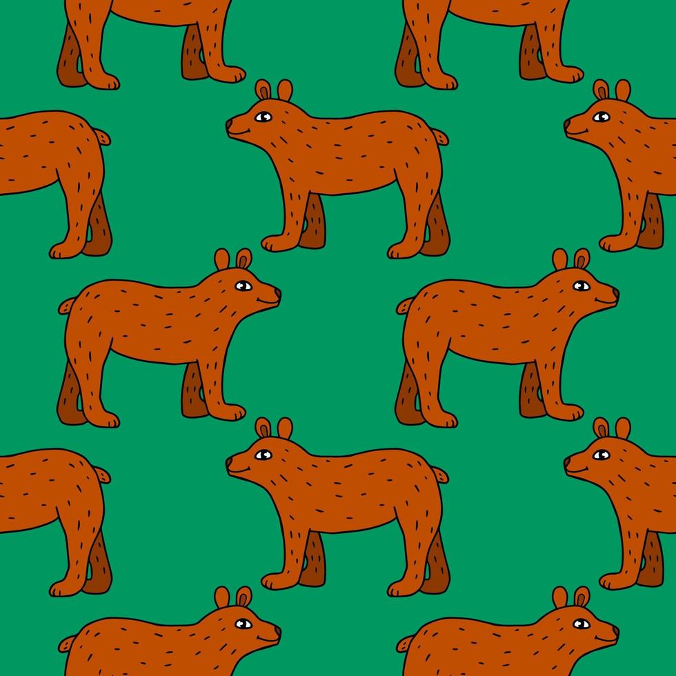 Cartoon doodle bear seamless pattern. Cute background with forest animals. vector