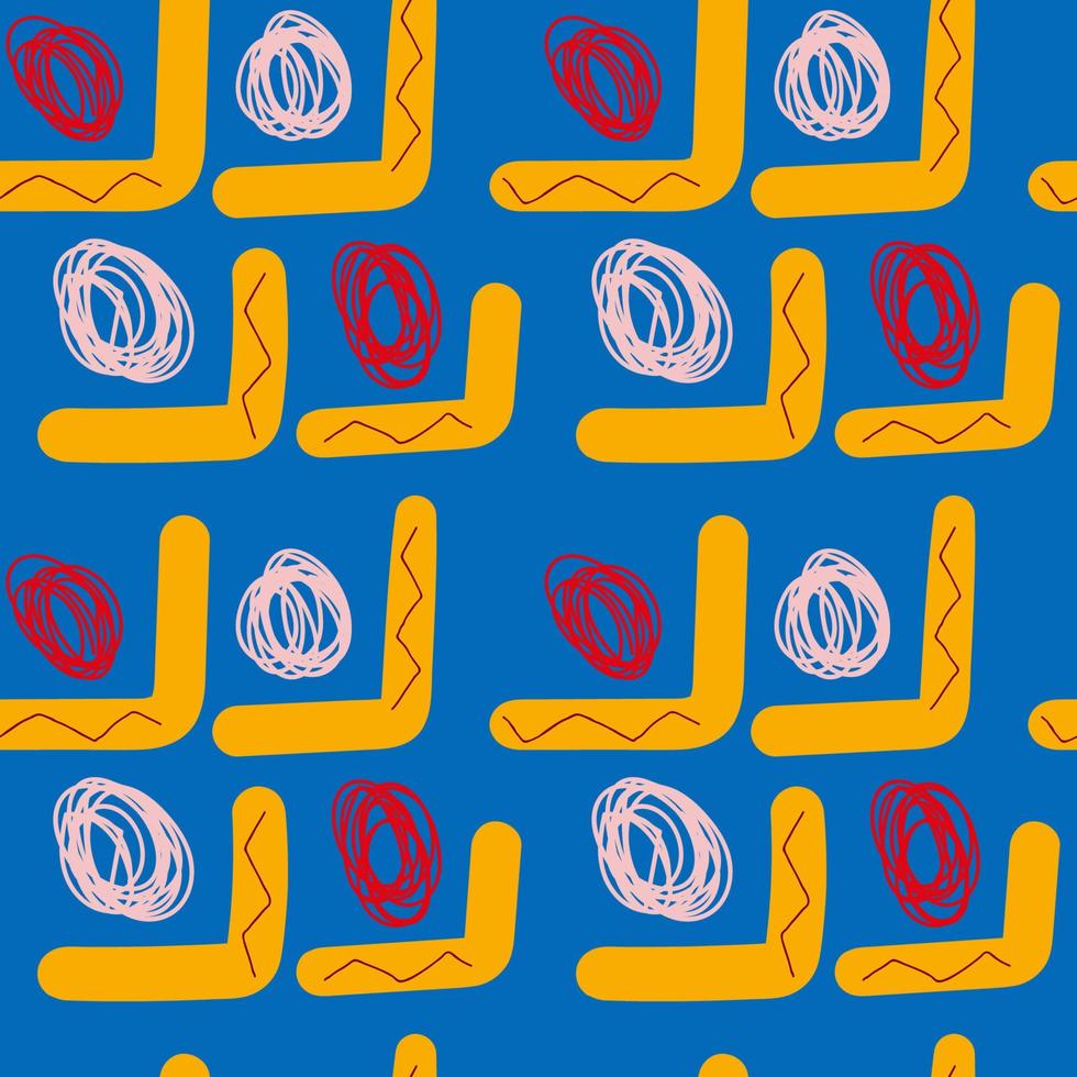 Colorful hand drawn doodle seamless pattern with abstract hand drawn shapes. Tile, infinity texture, modern background. vector