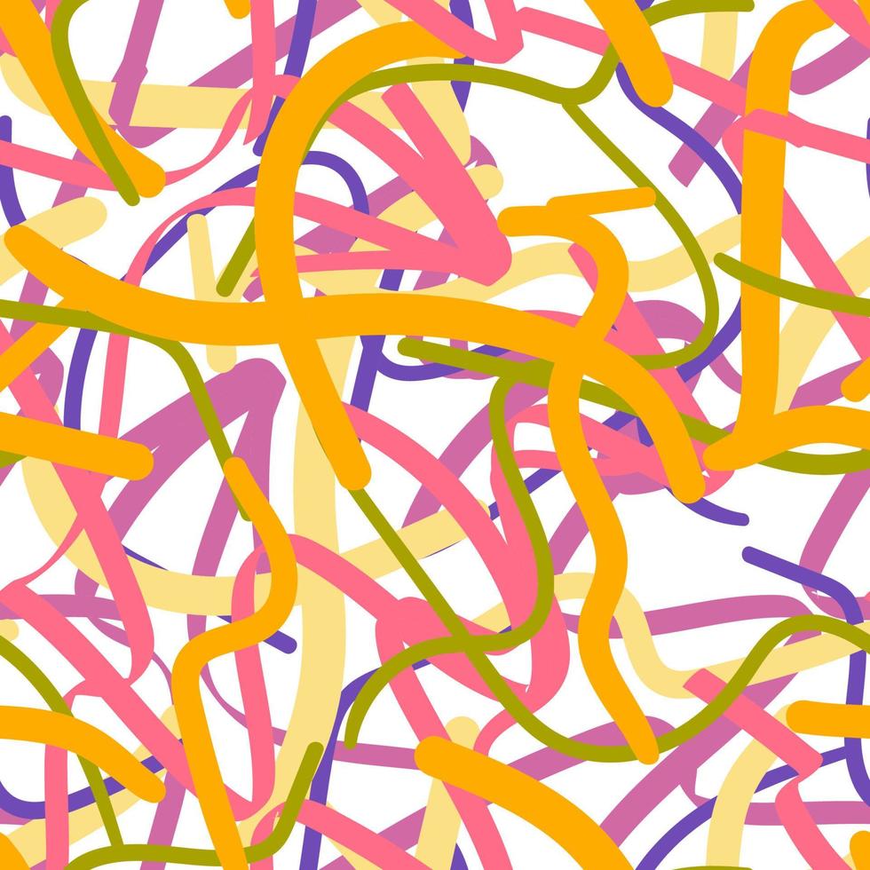 Colorful abstract seamless pattern with uneven round lines, curves, geometrical shapes, doodle background. vector