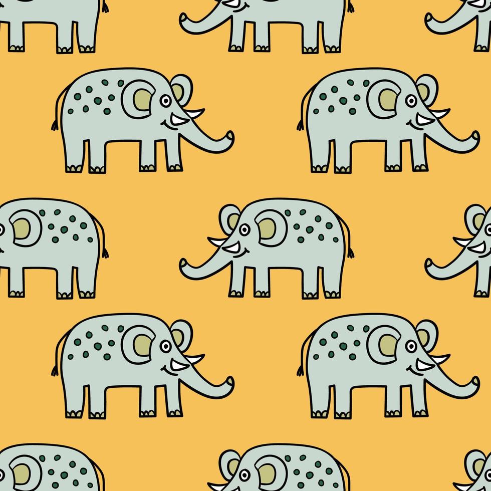 patrón sin costuras con elefante de garabato de dibujos animados. papel de regalo, textil, tela. vector