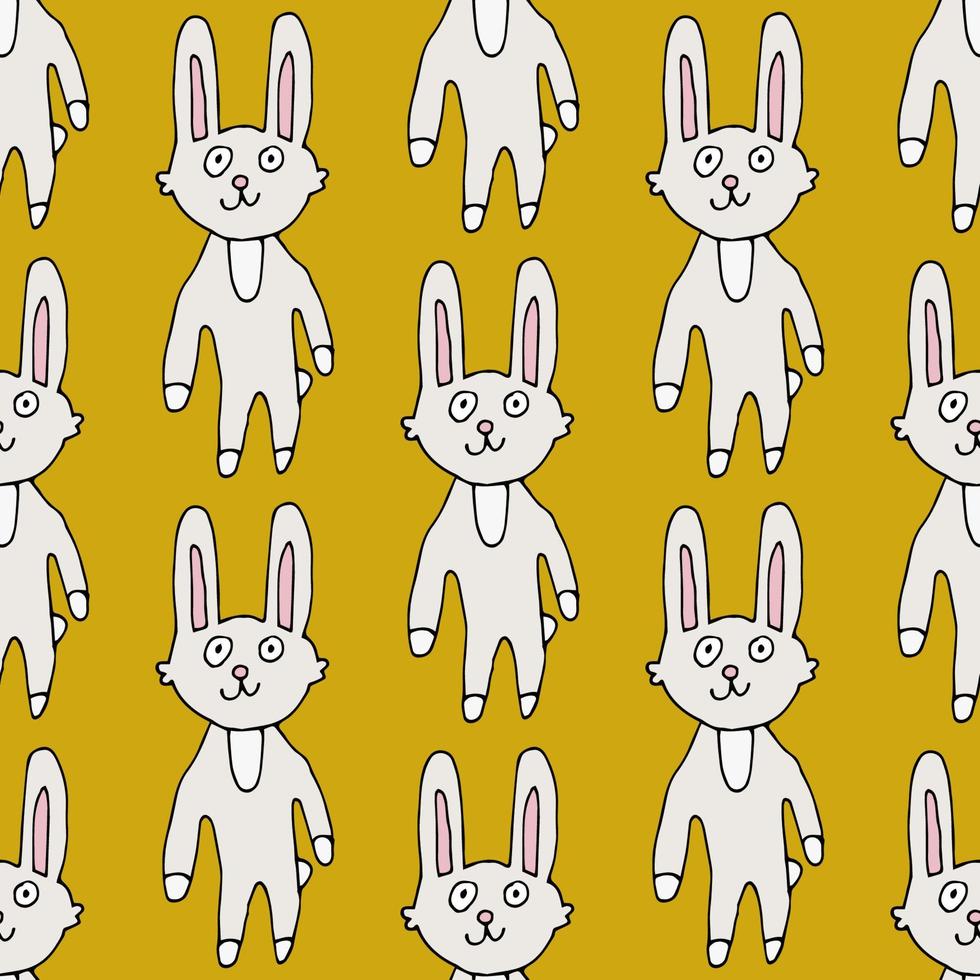 Cartoon doodle linear funny bunny, rabbit seamless pattern. Animal background. vector