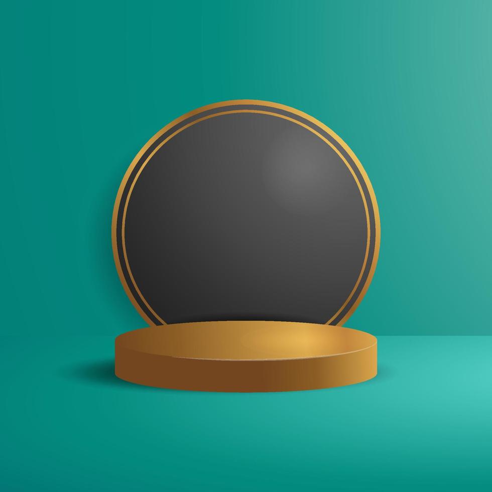 3D gold round podium vector with black round and gold line background