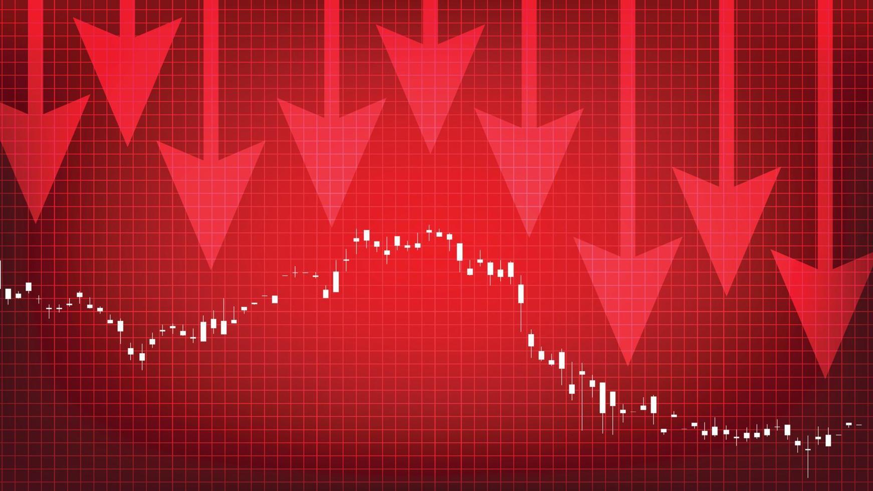 Fondo abstracto del gráfico de gráfico de mercado de valores de tendencia bajista sobre fondo rojo. vector