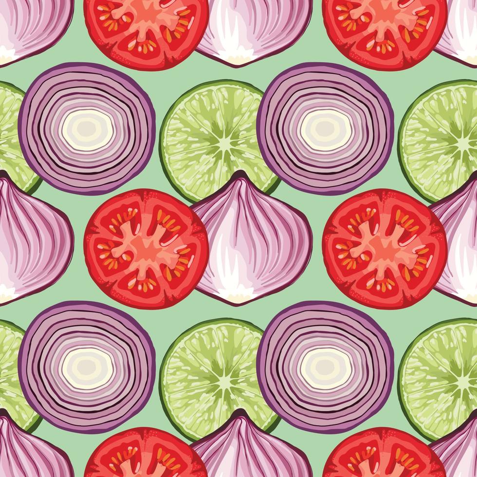 colorful fresh fruits and vegetable seamless design pattern for paper wrapping vector
