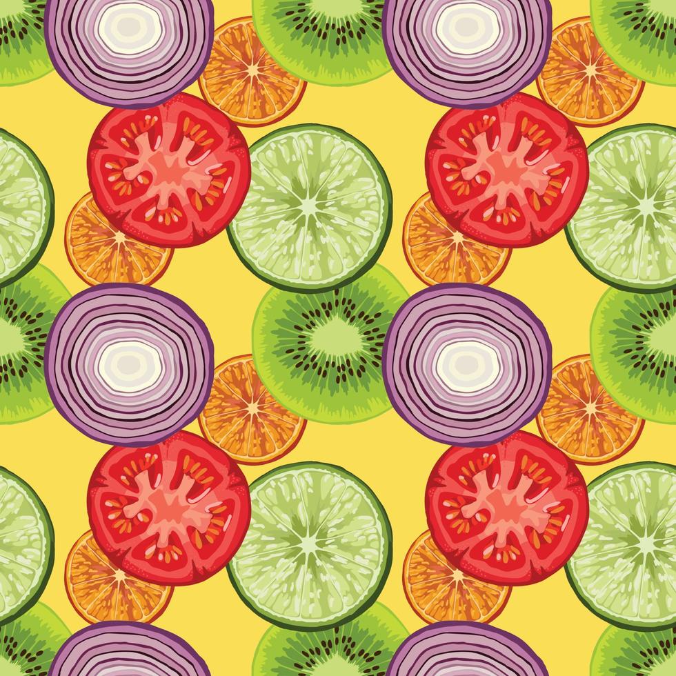 vector de arte de diseño sin costuras de frutas y verduras frescas para envolver papel