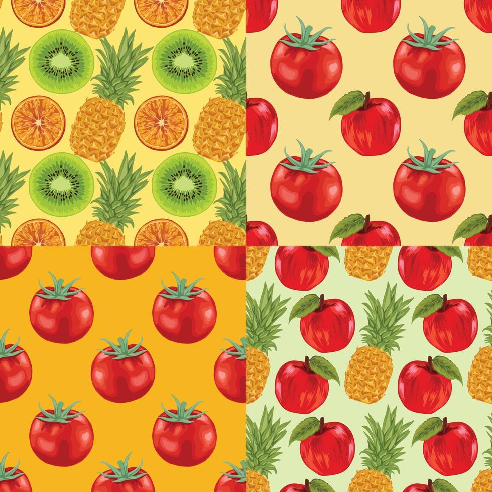fruits and vegetable seamless design pattern for paper wrapping set vector