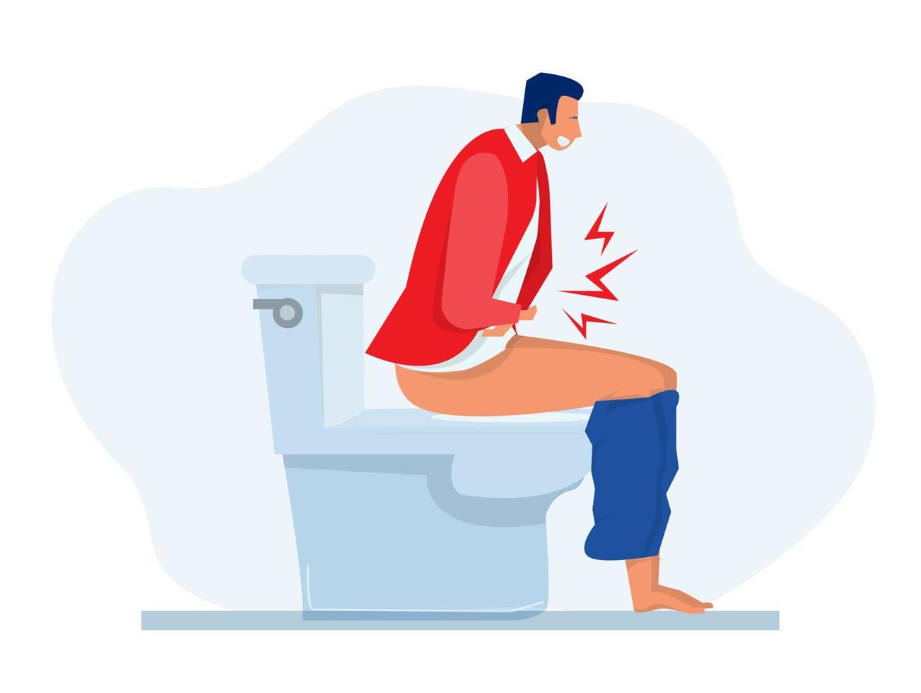man sitting on the toilet and suffering , Problem with health, feeling bad flat vector illustration